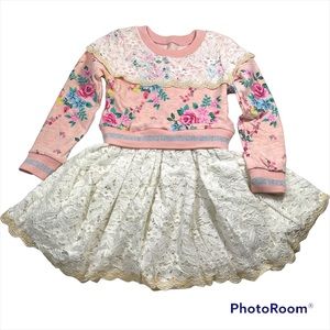 NWOT Sweet Floral Print Fleece Top With Laces Skirt Dress Size 3T